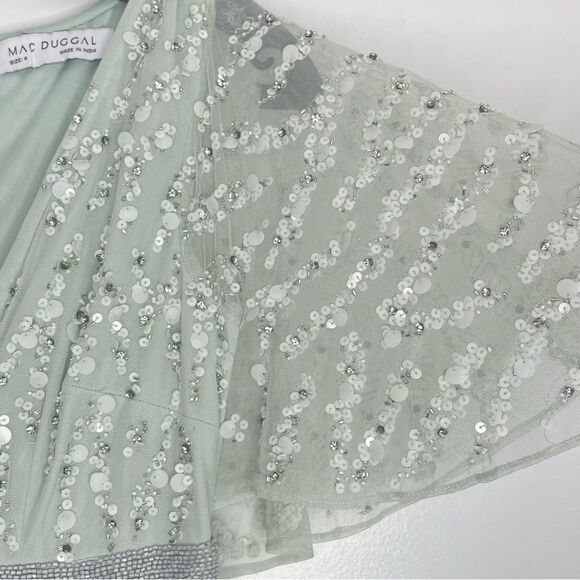 Mac Duggal 93784 Embellished V-Neck Column Ethereal Fairy Gown in Mint, Size 4 - Picture 8 of 11